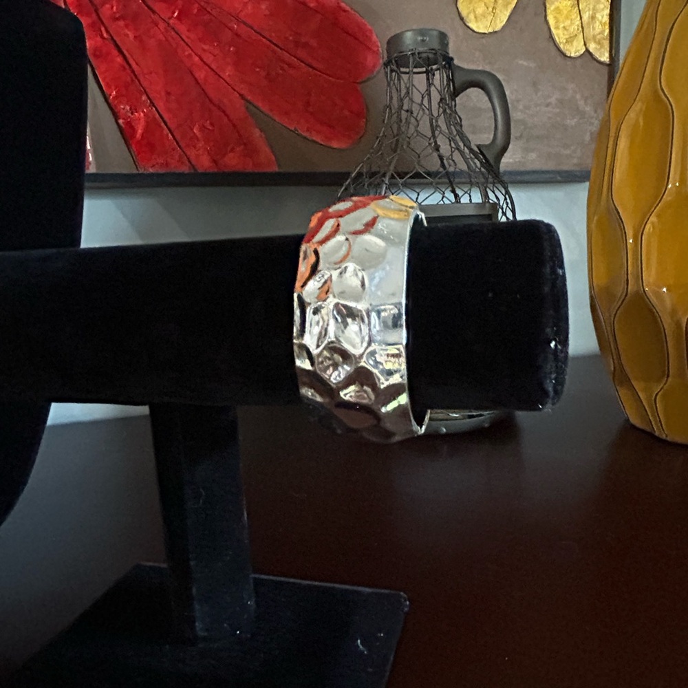 Silver Hammer Textured Wide Bracelet